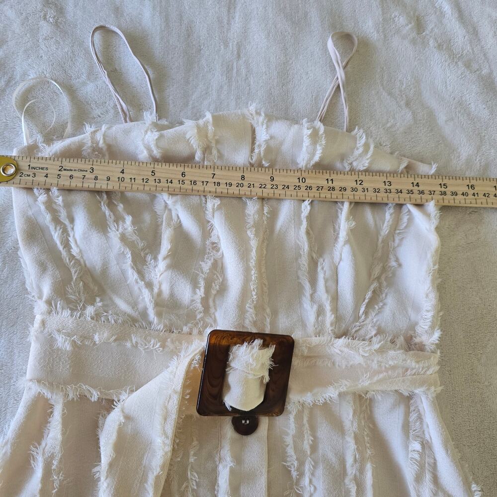 Moon River Cream Fringe Midi Dress XS Belted Button Front Coquette Bridal Resort - Picture 7 of 12